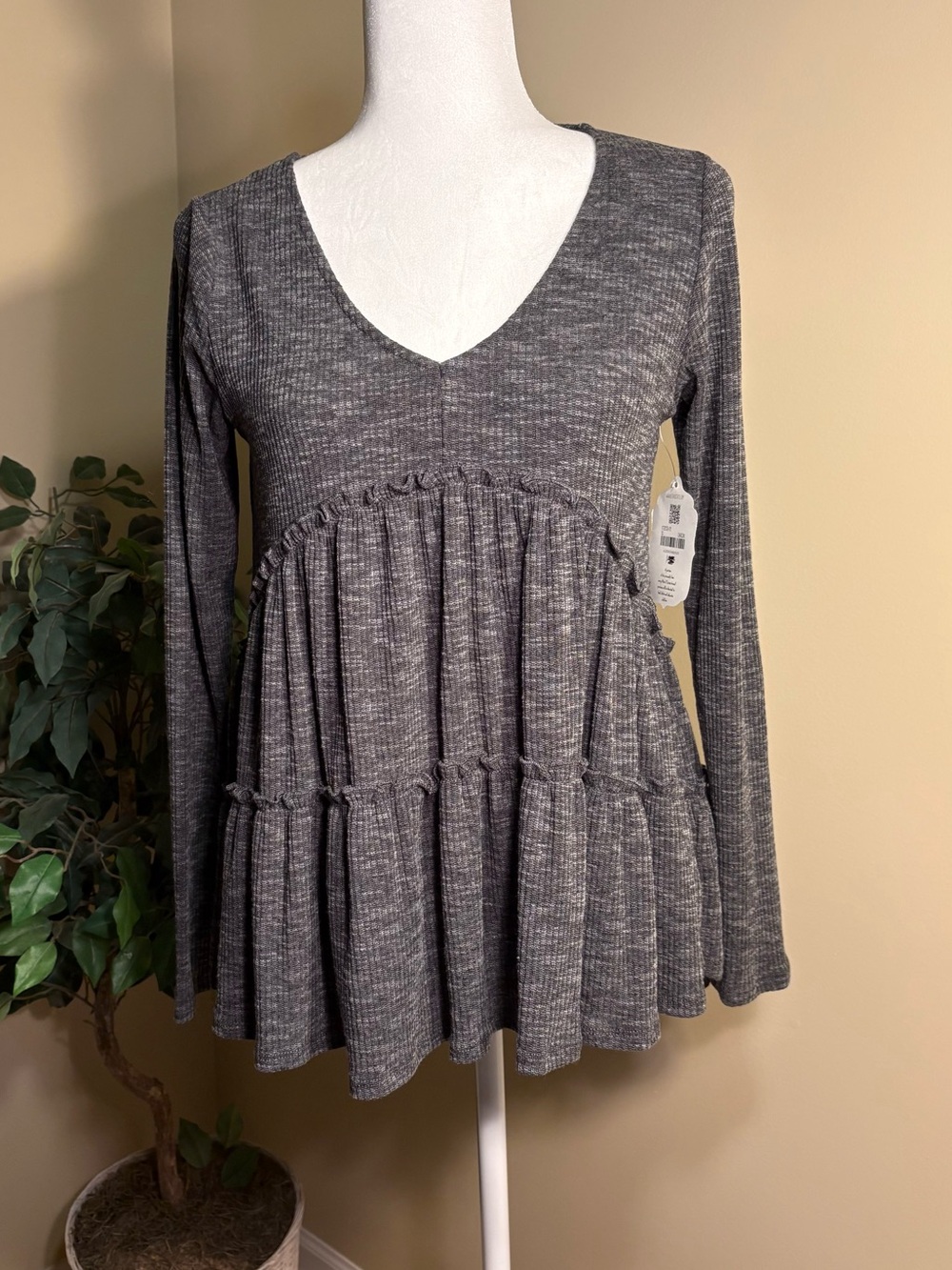 NWT Altar'd State Ribbed Charcoal Baby Doll Fit & Flare V-Neck Maternity Top